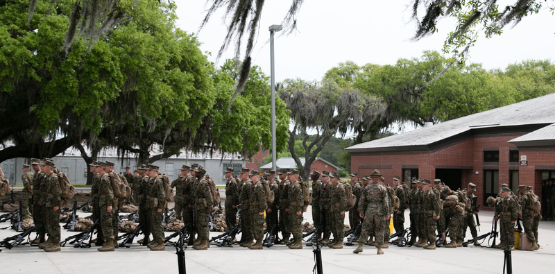 Recruits lining up in perfect, neat rows.